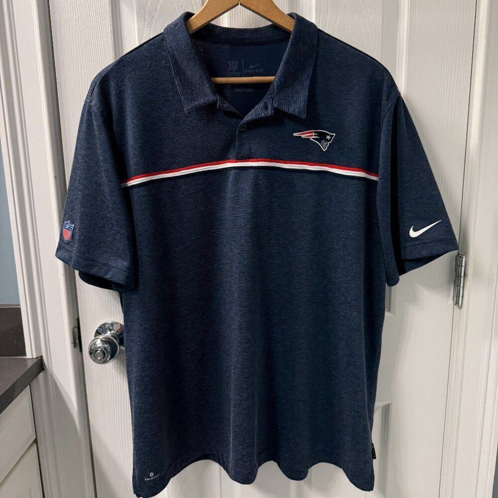 New England Patriots Nike Onfield Apparel DriFit Navy Polo Shirt Size XXL